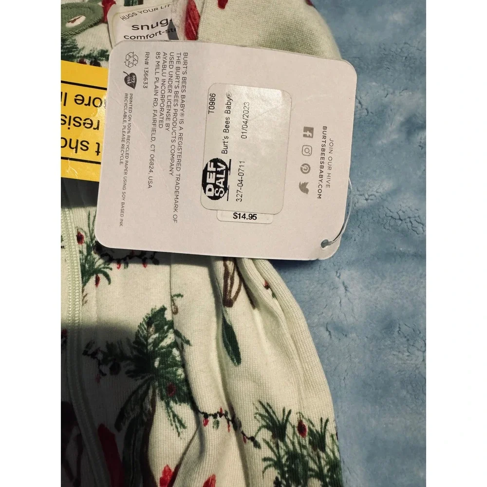 Burts Bees Baby 18M Organic Cotton Footed Pajamas Tropical Holiday Deer Palm